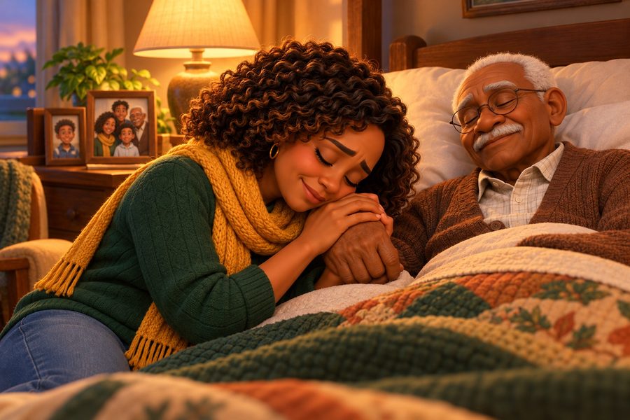 Claudia holding her father's hand